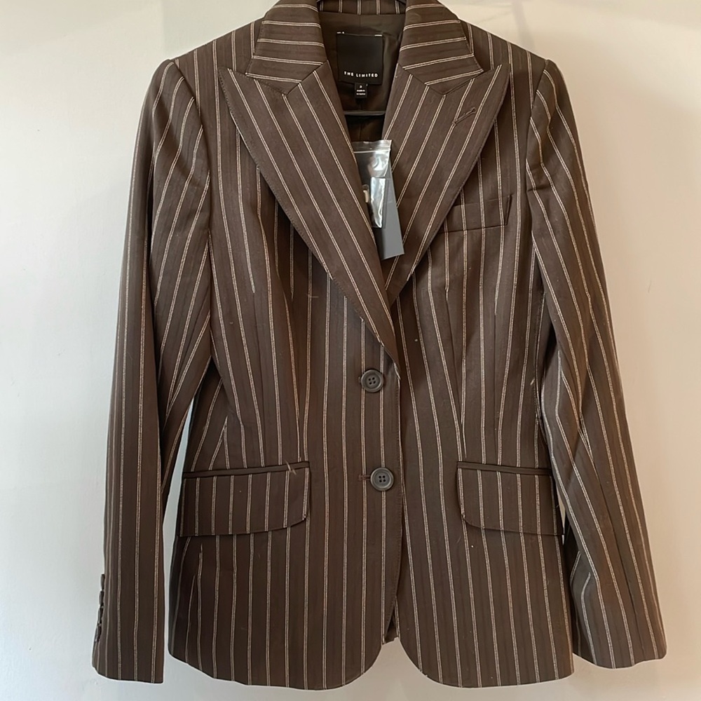 Dark brown pin stripe ladies blazer / jacket nwt small by the limited